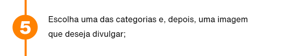 Escolha uma das categorias e, depois, uma imagem que deseja divulgar;