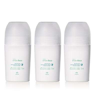 107301 1 - Combo Desodorante Antitranspirante Roll-On Erva Doce - 3 unidades de 75 ml cada