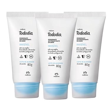 

Kit Desodorante Antitranspirante Invisível em Creme Algodão Tododia - 3un de 80g cada