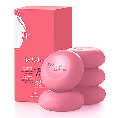 Imagem do Sabonete em Barra Puro Vegetal Framboesa e Pimenta Rosa Tododia - 5 und de 90g Sabonete em Barra Puro Vegetal Framboesa e Pimenta Rosa Tododia - 5 und de 90g